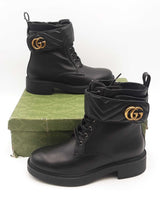 Gucci Black Leather Double G Ankle Boots With Quilted Strap Size 40 Eb0326lrxsa