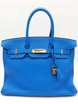 Hermes Birkin 35 Bleu Hydra Blue Clemence Gold Hardware Handbag Do1225sxzxde