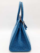 Hermes Birkin 30 Mykonos Blue Ostrich Palladium Hardware Handbag Do1225lcrxzde