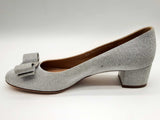 Salvatore Ferragamo Vara Bow Silver Glitter Leather Shoes Size 8.5 Do0324lxzde