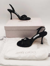 Jimmy Choo Elsy Black Satin Heels Size 38 Eb0326lrxsa