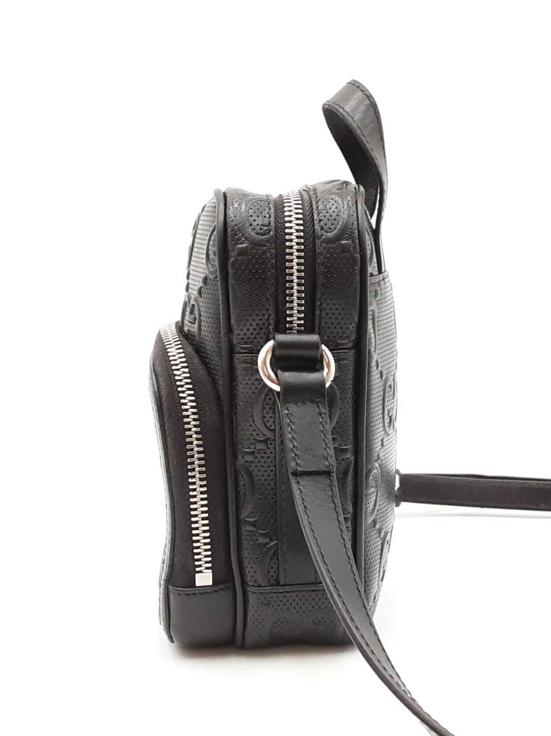 Gucci Gg Embossed Black Perforated Leather Mini Crossbody Bag Fw0425wwxdu
