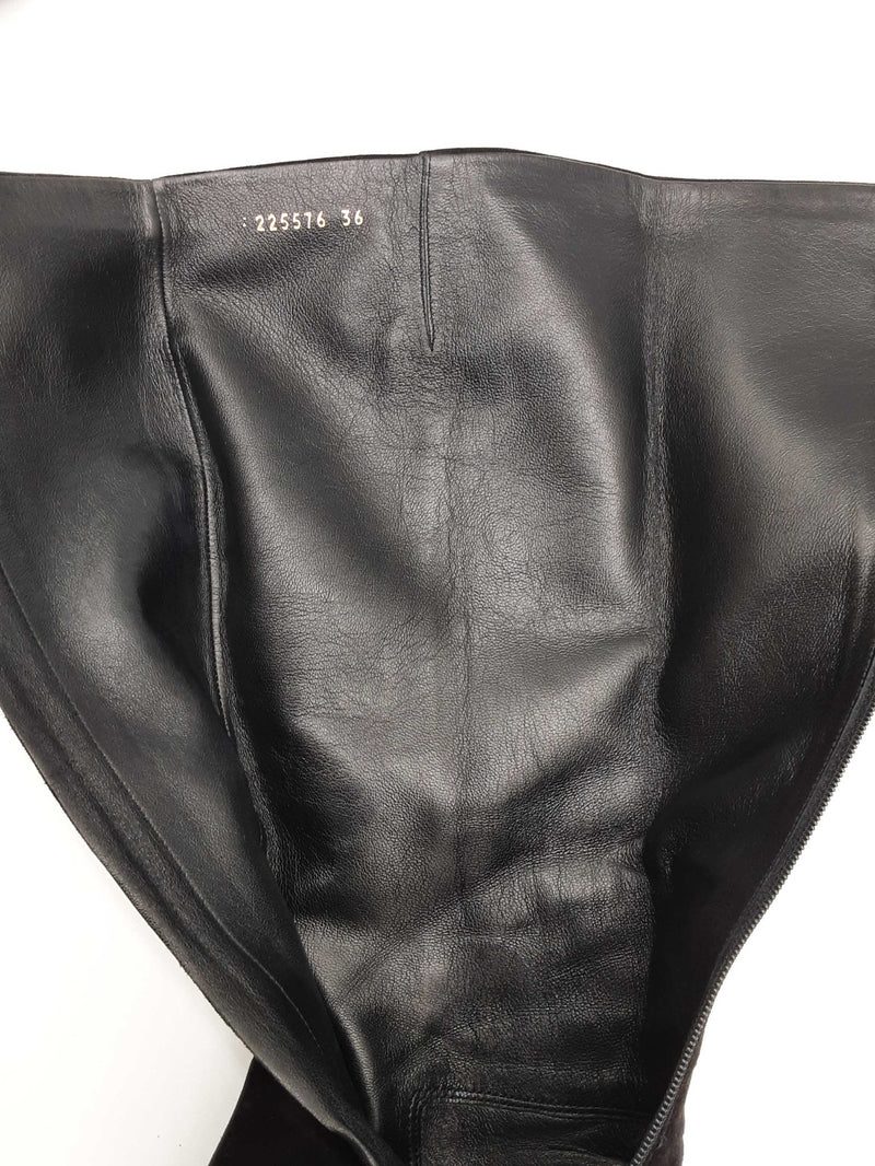 Gucci Vitello Vernice Soft Black Suede Knee High Boots Size Eu 36 Do0225rxde