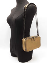 Bottega Veneta Camera Bag In Metallic Gold Grained Leather Fw0726wxzdu