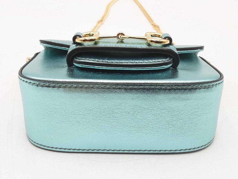 Gucci Horsebit Metallic Light Blue Leather 1955 Nano Bag Sd0825przsa