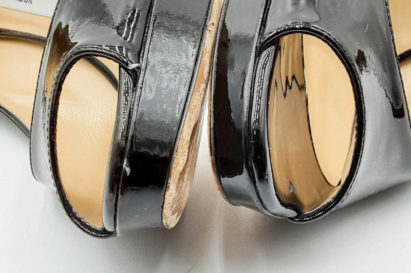 Jimmy Choo Black Patent Leather Peep Toe Heels Size