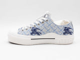 Burberry Equestrian Knight Sneakers In White & Blue Canvas Size 10.5 Fw0926wxzdu