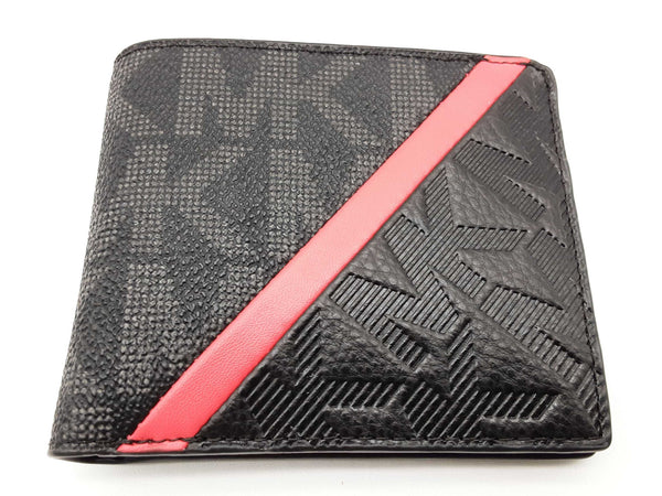 Michael Kors Cooper Logo Black Red Stripe Bifold Wallet Do0425wxde