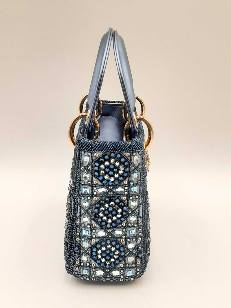 Christian Dior Mini Lady Dior Celestial Blue Lambskin & Beaded Bag Fw1224prxzdu