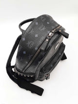 Mcm Stark Side Studs Small Backpack In Black Visetos Coated Canvas Fw0926orxdu