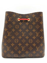 Louis Vuitton Neonoe Brown Monogram Red Leather Bucket Bag Do0525sxzde