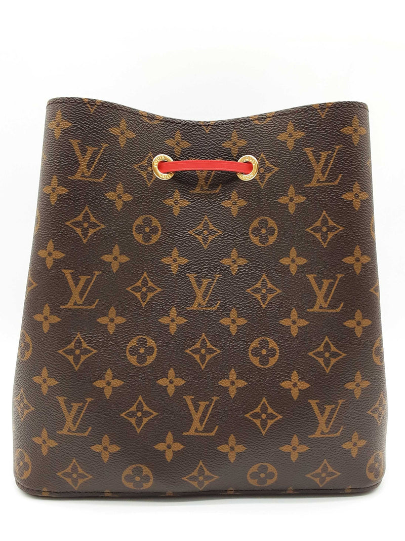 Louis Vuitton Neonoe Brown Monogram Red Leather Bucket Bag Do0525sxzde