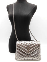 Yves Saint Laurent Lou Lou Chain Satchel In Silver Crumpled Calfskin Fw1025rxzdu