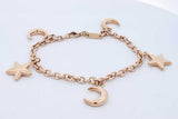 14k Yellow Gold Moon & Stars Charm Bracelet 6.6 Grams 7 Inch Eb0626rxzde