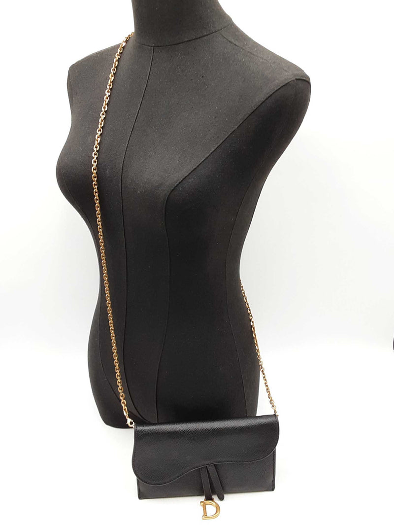Christian Dior Saddle Wallet With Chain In Black Leather Fw1025pzxdu