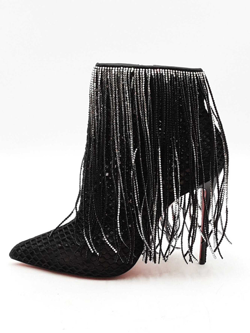 Christian Louboutin Fringe Curtain Ankle Boots Size 38 Eb1125lxzdu
