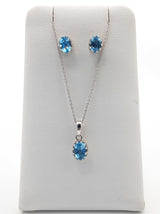 Blue Topaz 0.925 Sterling Silver 4.5g Necklace Stud Earrings Ensemble Do0925lide