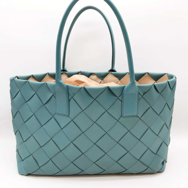 Bottega Veneta Maxi Cabat Intrecciato Teal Leather Tote Bag