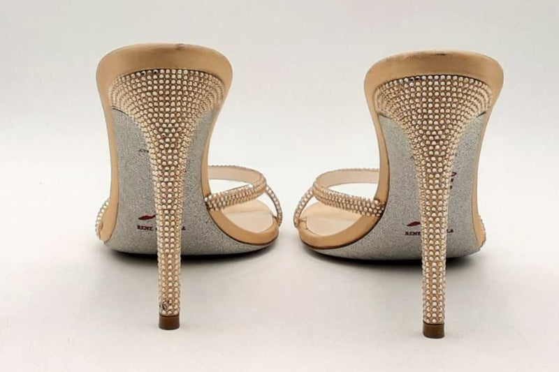 Rene Caovilla Cleo Satin Crystal Heels Size 38.5 Eb0425lxzsa