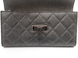 Chanel Gusset Dark Gray Metallic Quilted Caviar Leather Flap Wallet Do0425erxde