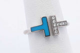 Tiffany & Co. Diamond & Turquoise T Wire Ring 18k White Gold 4.1g Eb1124orxsa