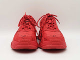 Balenciaga Triple S Sneakers In Red Allover Logo Faux Leather Size 8 Fw0926lrxdu