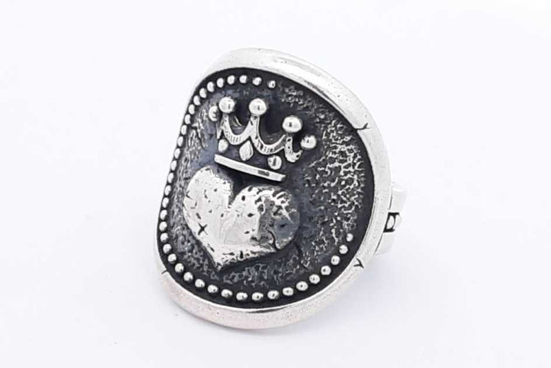 King Baby Queen Baby Crowned Heart Coin Ring 925 Sterling 17.4g Size 9 Eb125rxdu