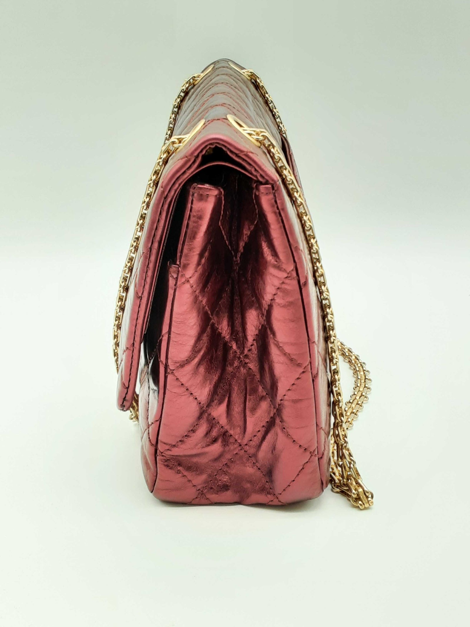 Chanel Quilted Red Metallic Leather Double Flap Shoulder Bag Chanel Quilted Red Metallic Leather Double Flap Shoulder Bag