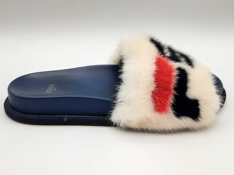 Fendi Logo Minky Blue Rubber Slides Size Eu 39 Do1124wxzde