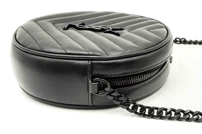 Yves Saint Laurent Round Quilted Chevron Black Leather Crossbody Eb0724pxzdu