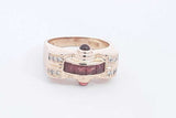 Garnet & Diamond Ring 14k Yellow Gold  6.7 Grams Size 7.5 Aa0425oirsa
