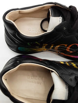 Gucci Rython Black Leather Sneakers With Rainbow Logo Size 34 Eb0226lrxde