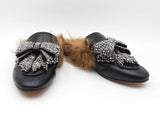Gucci Princetown Crystal Bow Mules In Leather & Shearling Size 9 Fw0926lzxdu