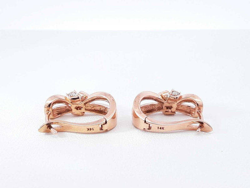 Diamond & 14k Rose Gold Bowknot Leverback Earrings 3.8 Grams Fw0925lczdu