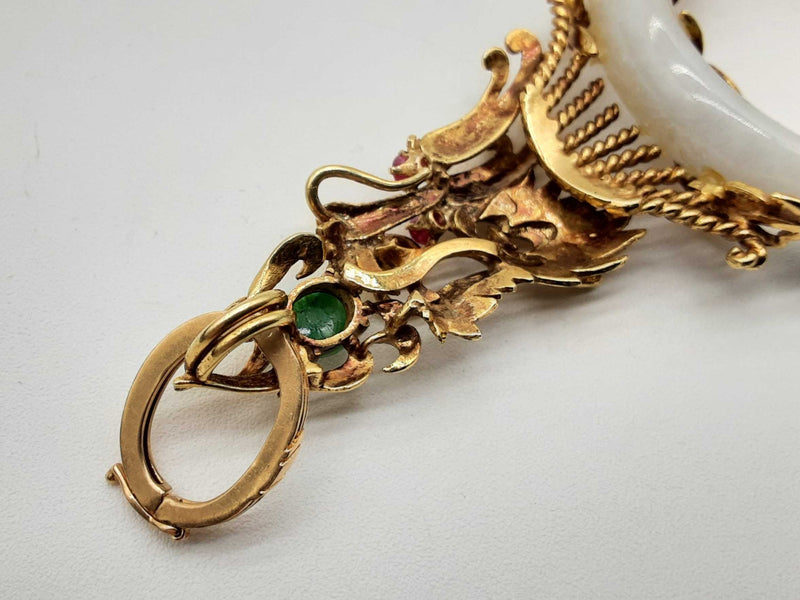 14k Yellow Gold Dragon White Jade 44.0g Pendant Do1224oixzde