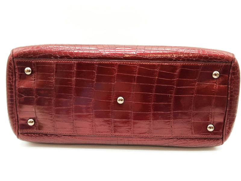 Gucci 323660 Burgandy Red Alligator Leather Bamboo Shopper Tote Do0225wpxzde