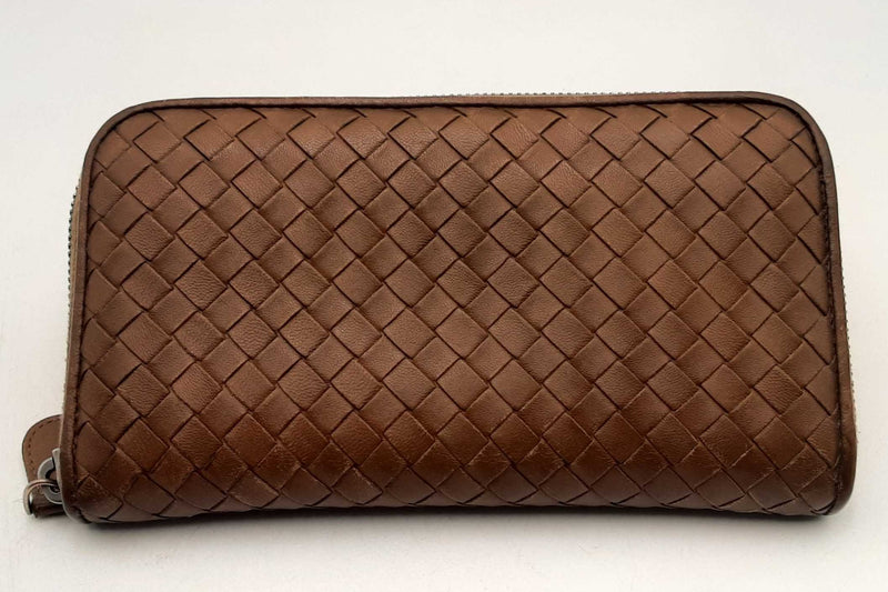 Bottega Veneta Brown Intrecciato Leather Zip Around Wallet Eb1124lxzsa