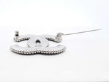 Chanel Cc Logo Silver-tone Brooch In Black Lambskin Leather & Strass Fw1125rzdu