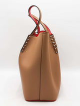 Christian Louboutin Cabarock Spiked Large Tote Bag In Taupe Leather Fw1125wordu