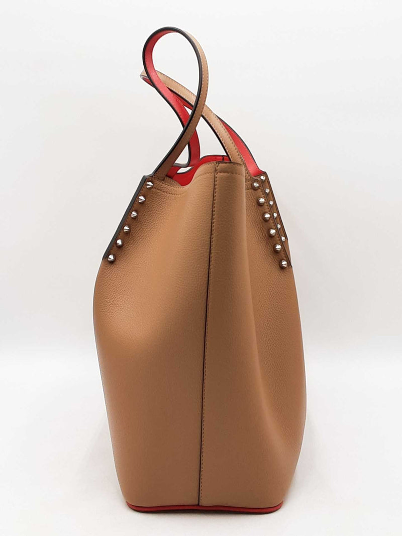 Christian Louboutin Cabarock Spiked Large Tote Bag In Taupe Leather Fw1125wordu