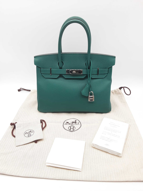 Hermes Birkin 30 Malachite Green Epsom Palladium Hardware Handbag Do1223crxzde