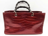 Gucci 323660 Burgandy Red Alligator Leather Bamboo Shopper Tote Do0225wpxzde