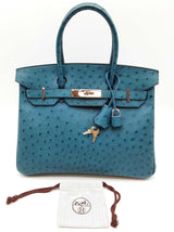 Hermes Birkin 30 Cobalt Blue Ostrich Palladium Hardware Handbag Do0825lexzxde
