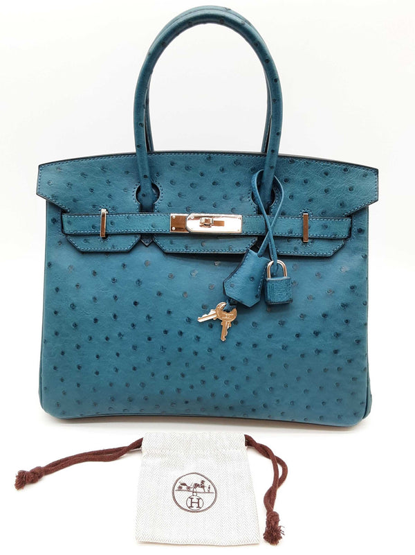 Hermes Birkin 30 Cobalt Blue Ostrich Palladium Hardware Handbag Do0825lexzxde