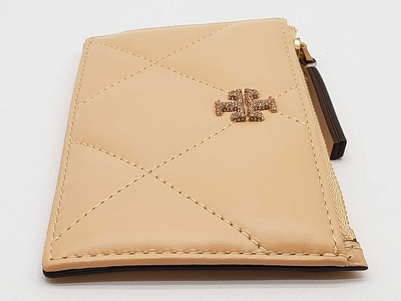 Tory Burch Kira Beige Diamond Quilted Pave Logo Zip Card Case Do0525wrde