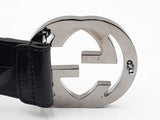 Gucci Interlocking G 40mm Web Canvas & Black Leather Belt Size 36 Fw1026lxzdu