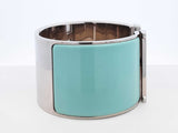 Hermès Extra Wide Clic H Silver-tone & Mint Green Enamel Bangle 7inch Fw0626oxzdu
