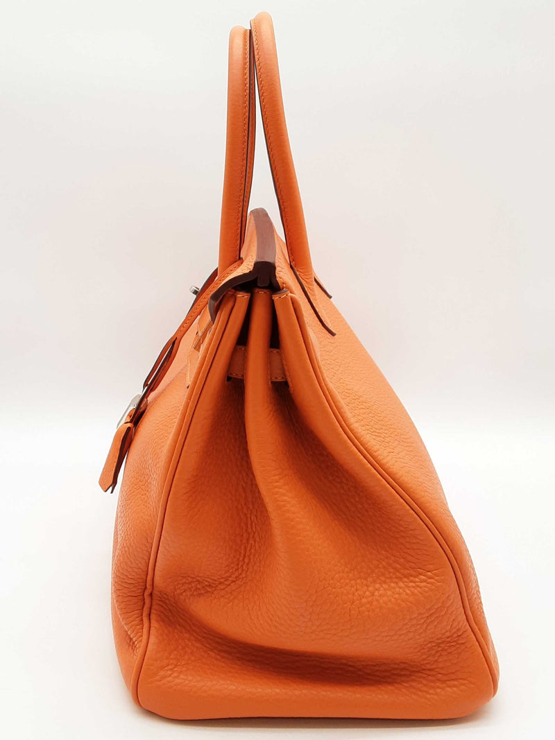 Hermes Birkin 35 Orange Clemence Palladium Hardware Handbag Do0825lxzxzde