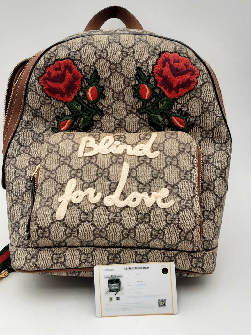 Gucci Gg Supreme Monogram Web Blind For Love Embroidered Backpack Eb0125cxzsa