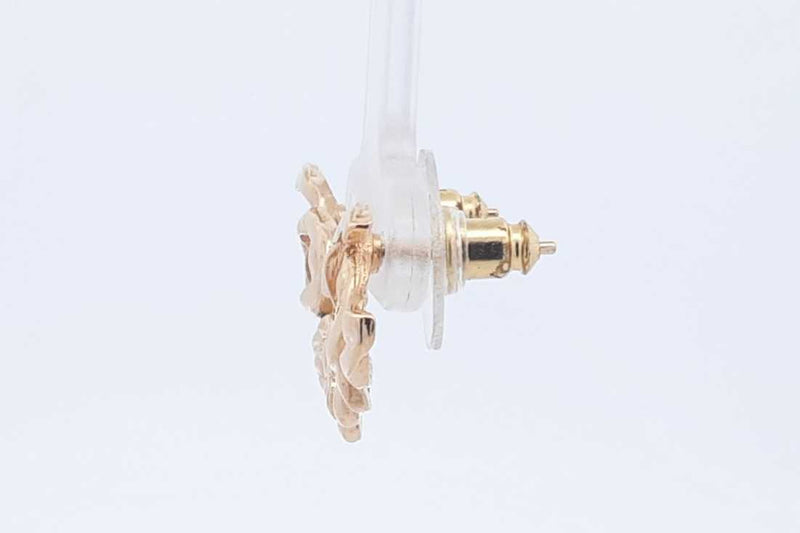Chanel Cc Camellia Gold Tone Stud Earrings 2.8 Grams Eb1025lordu